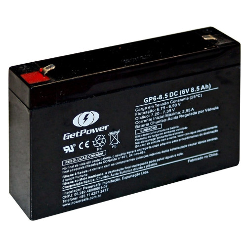 Bateria Estacionária VRLA ( AGM ) GetPower 6V – 8,5Ah – GP6-8.5DC ( Deep Cycle )