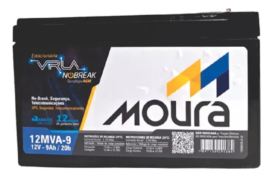 Bateria Estacionária Moura VRLA ( AGM ) 12V – 9Ah – 12MVA-9 - Imagem 3