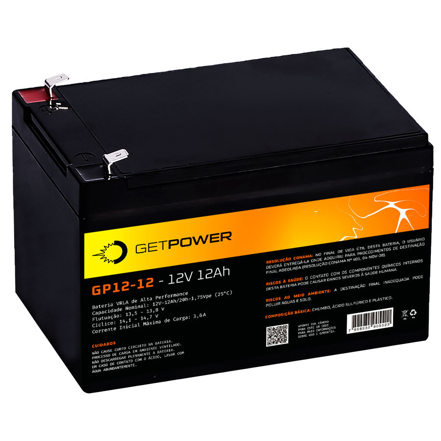 Bateria Estacionária VRLA ( AGM ) GetPower 12V – 12Ah – GP12-12