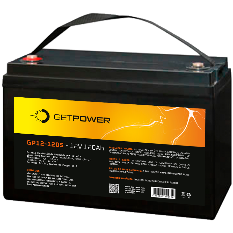 Bateria Estacionária VRLA ( AGM ) GetPower 12V – 120Ah – GP12-120S