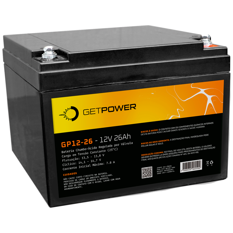 Bateria Estacionária VRLA ( AGM ) GetPower 12V – 26Ah – GP12-26