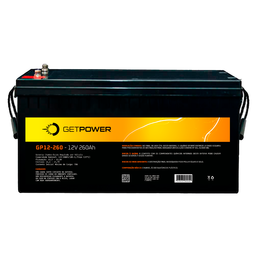 Bateria Estacionária VRLA ( AGM ) GetPower 12V – 260Ah – GP12-260